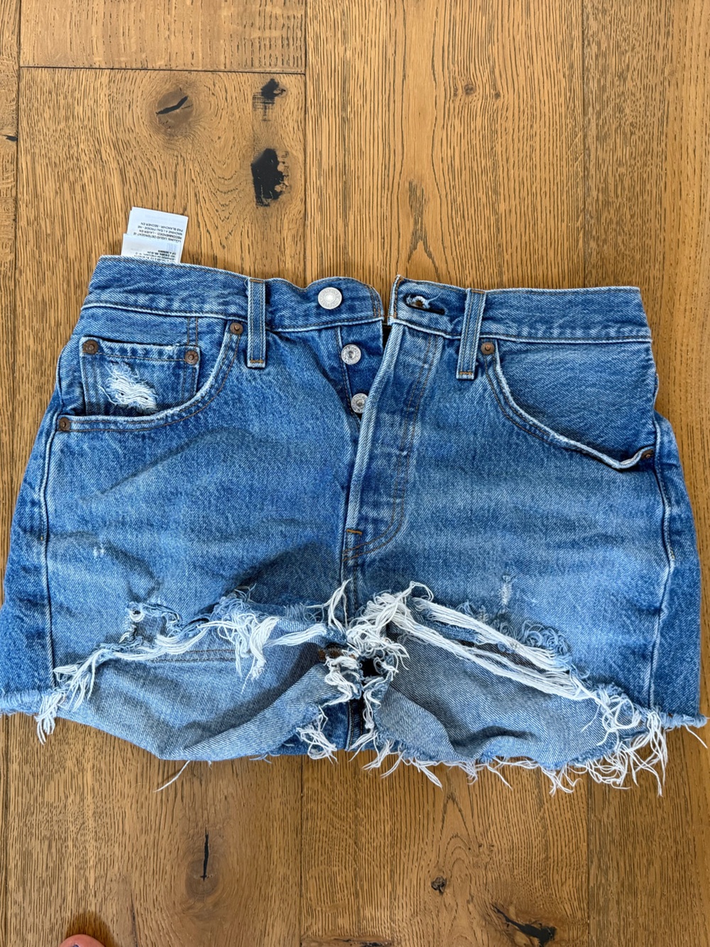 Levi's Blue Distressed High-Rise Denim Shorts